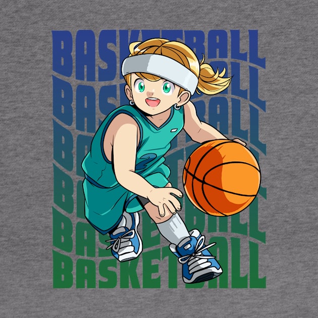 Girl Basketball Player Hoops Dribbling Ball by Noseking